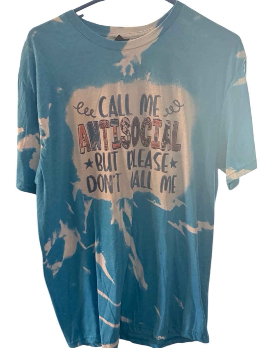 Antisocial bleached Blue & White Tie-Dye Graphic print tee don’t call me